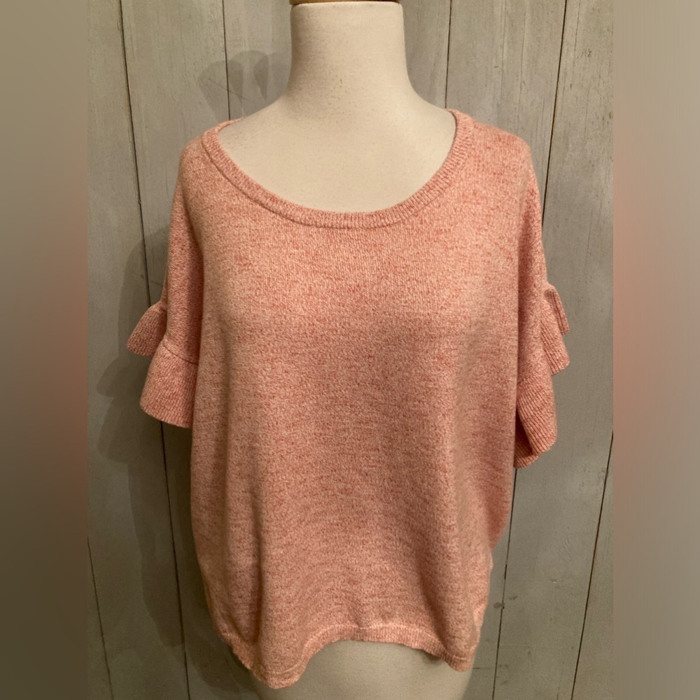 Madewell Marled Heather Orange Short Sleeve Sweater Ruffle Sleeve Top XLarge NWT